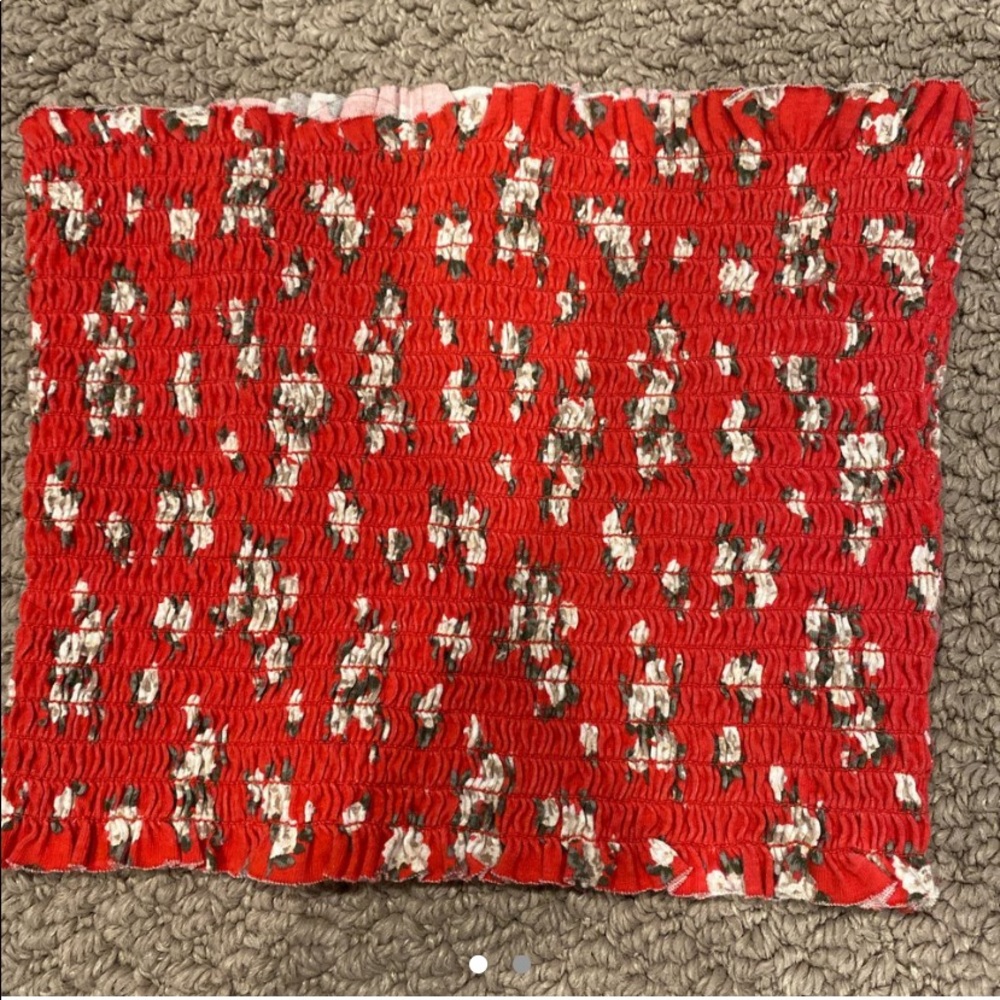 smocked red floral tube top